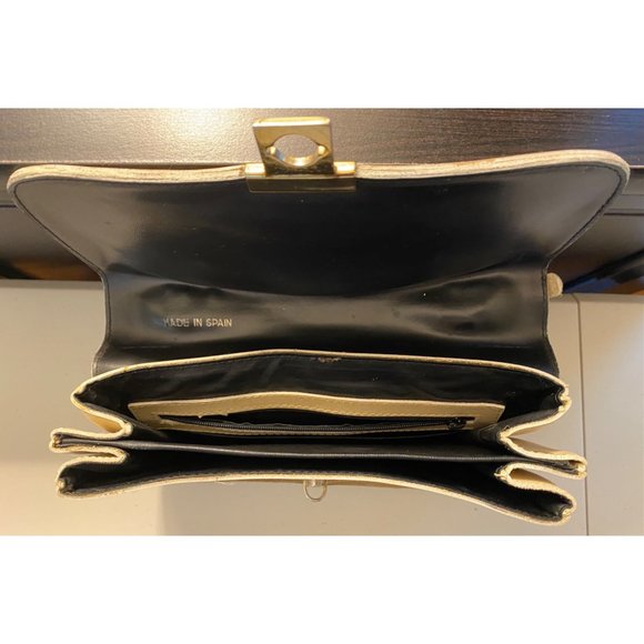 VTG Mini Top Handle Spanish Leather Bag Purse Tote Metal Hardware Made in Spain - Picture 7 of 16